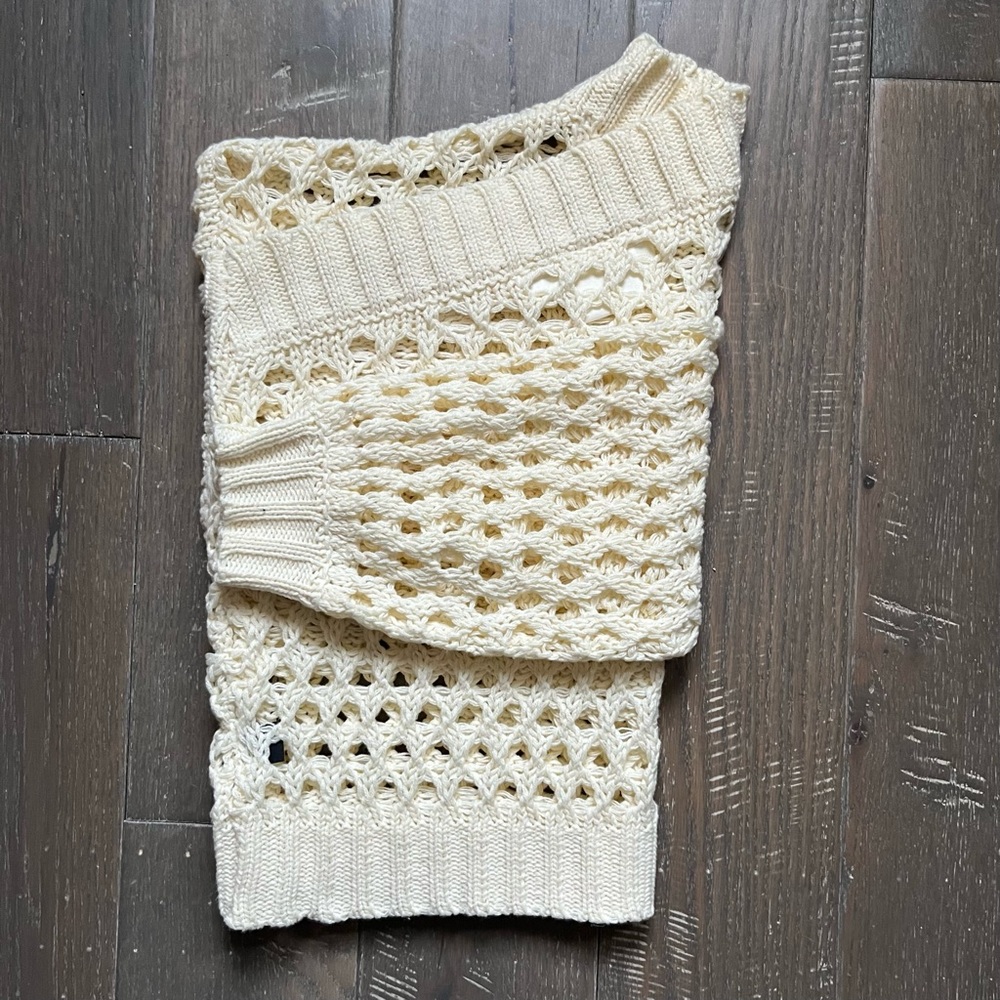 Mauve by Anthropologie One-Shoulder Crochet Layer top in cream NWOT - Picture 5 of 16